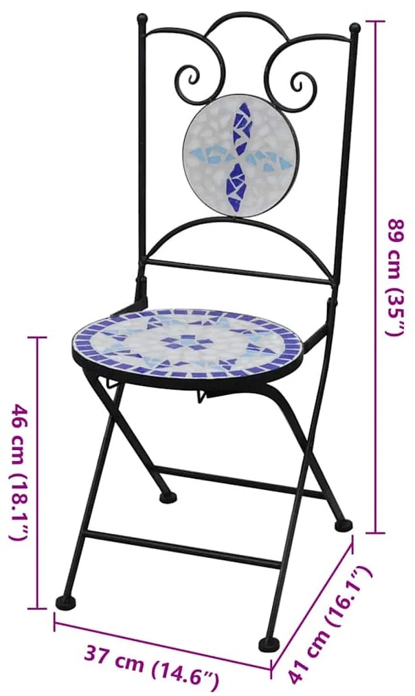 Cadeiras de bistrô dobráveis 2 pcs cerâmica azul e branco