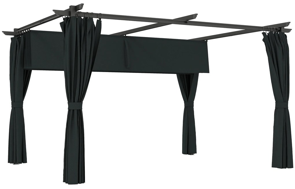 Pérgola com Teto Retrátil 3,9x3x2,2 m Paredes Laterais Tecido de Poliéster Anti UV Pérgola para Jardim Cinzento