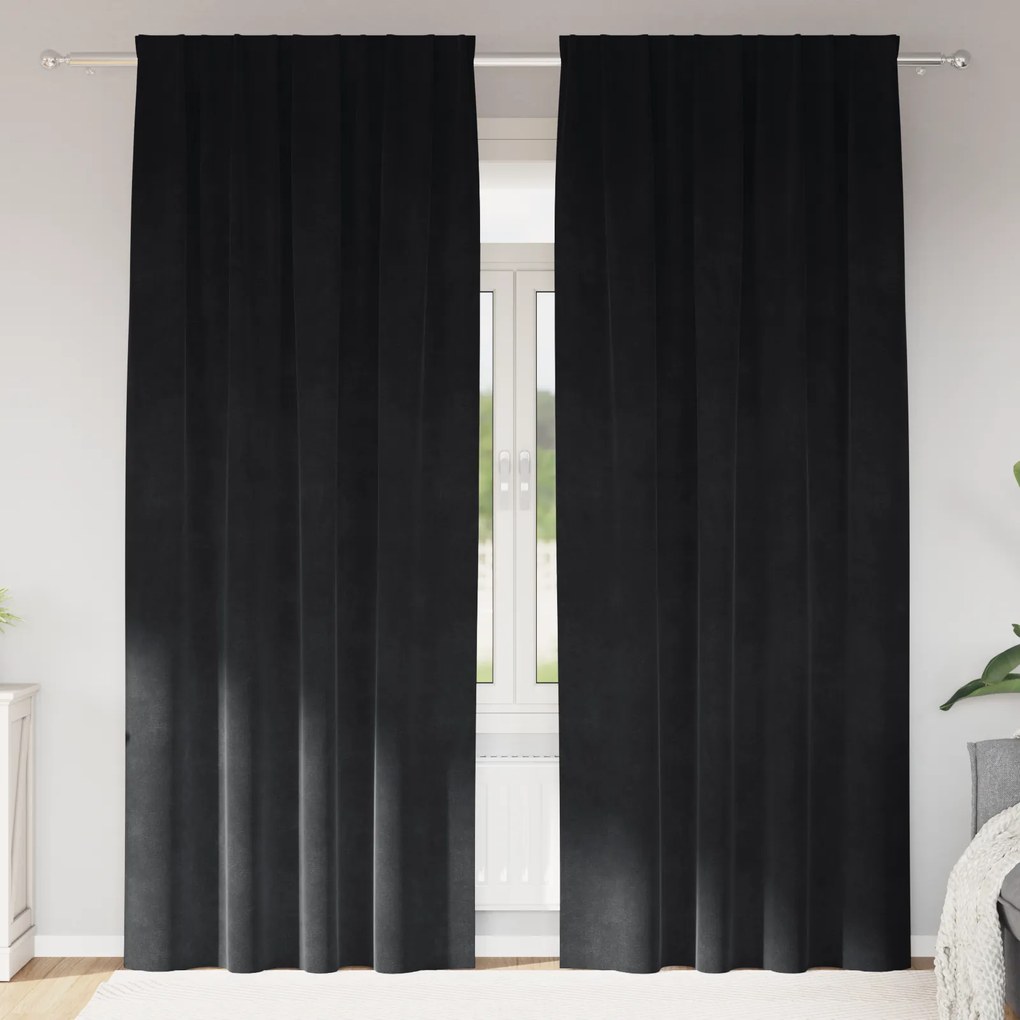 Cortinas Blackout vidaXL com fita superior 2 pcs Veludo Preto