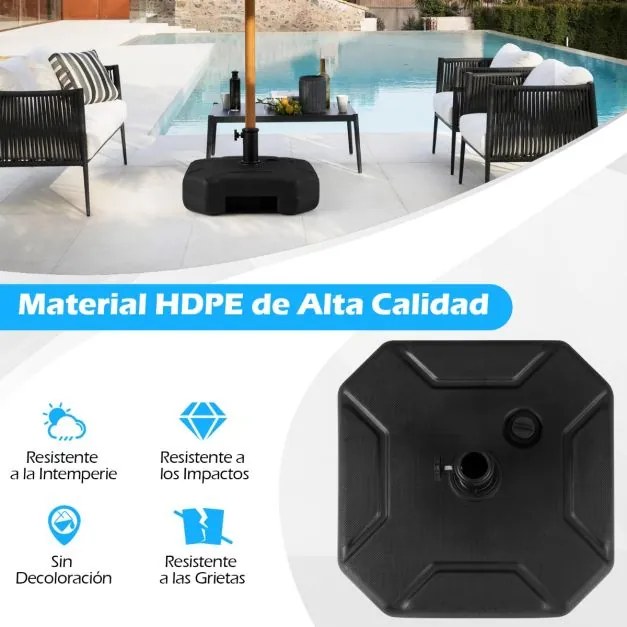 Base para guarda-sol de 17,5 litros / 30 kg, enchível com água ou areia, de 38/48 mm