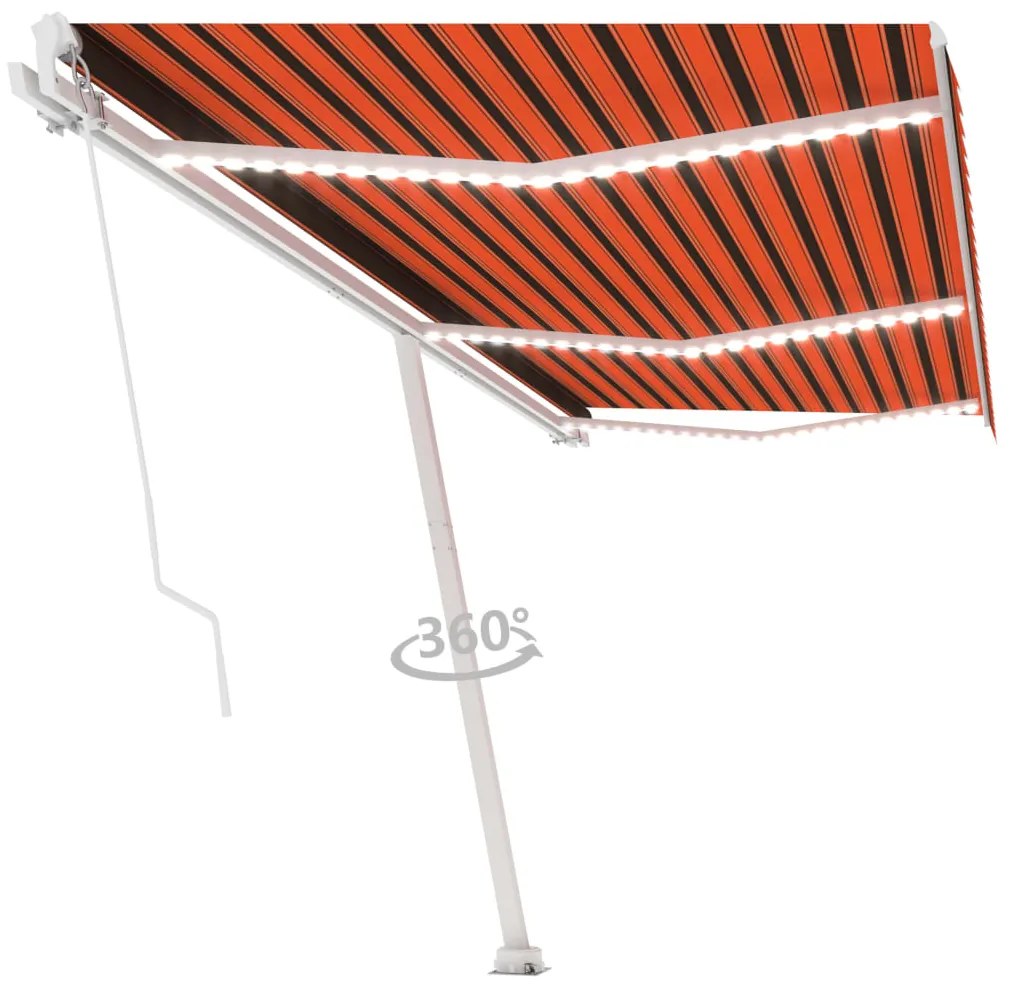 Toldo retrátil manual com LED 600x300 cm laranja e castanho