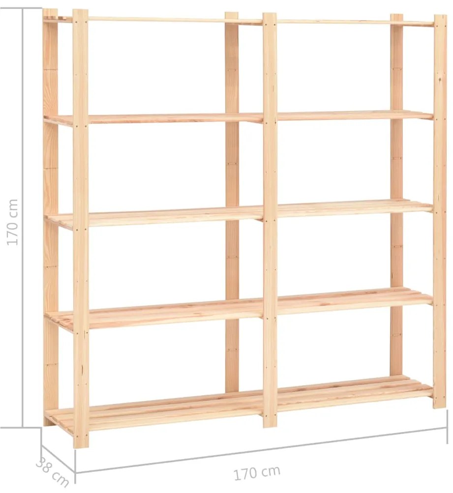 Unidade arrumação 5 prateleiras 170x38x170 cm pinho 500 kg