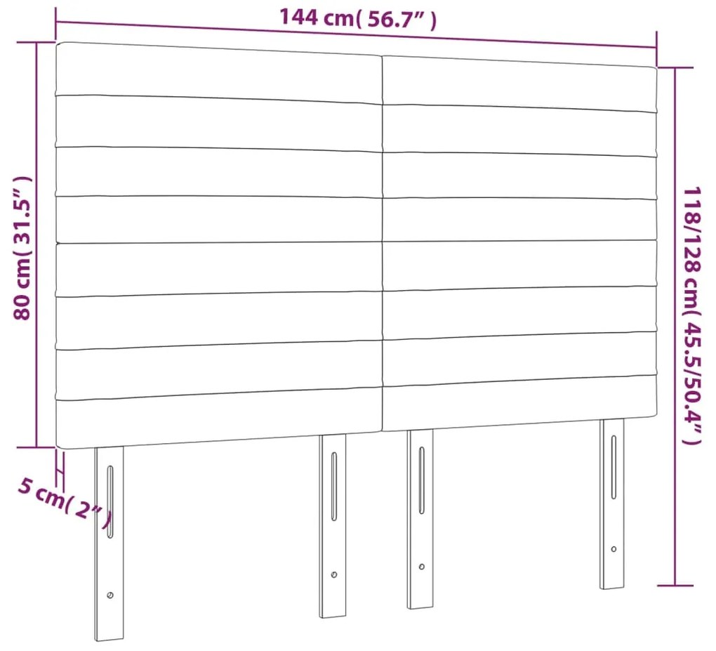 Cabeceira de cama c/ luzes LED tecido 144x5x118/128cm castanho