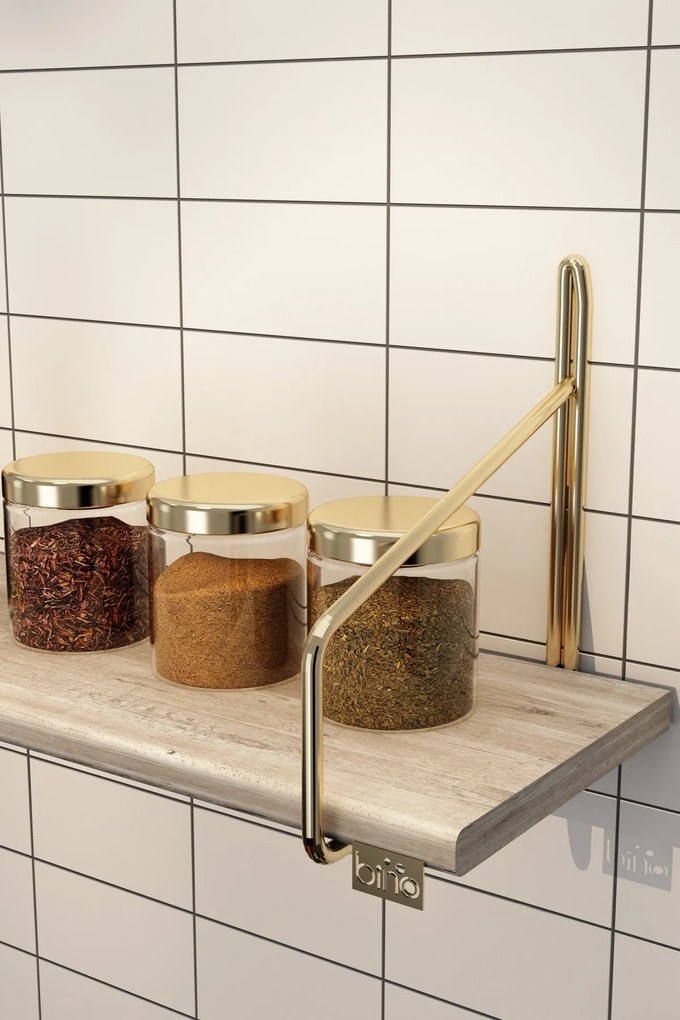 Prateleira de Parede Duvar Rafı 60 cm Extra – Dourado Castanho – 15x15