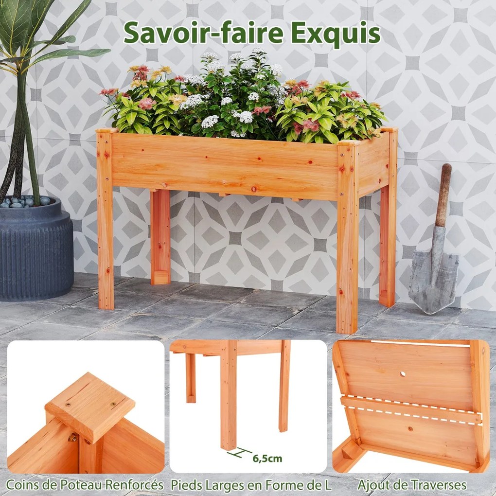 Canteiro elevado para plantas de jardim, plantador elevado para áreas externas em madeira de abeto com furos de drenagem naturais