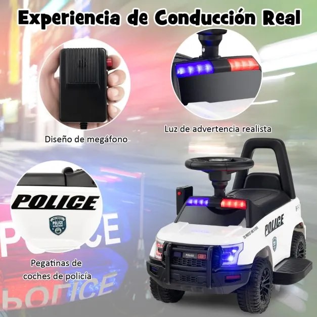 Carro de Polícia Elétrico para Crianças Bateria 6V com Megafone Alarme Luz para 18-60 Meses 62 x 44 x 43 cm Branco