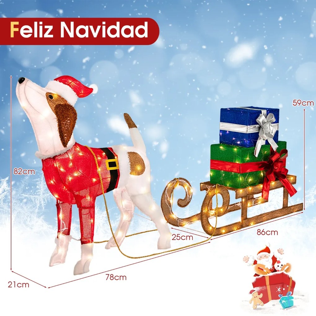 Decoração de Natal iluminadas Cão de trenó e caixa de presente de Natal Combo com 170 luzes LED Multicolorido