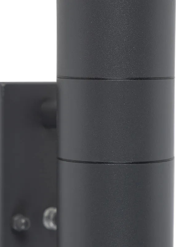 Candeeiro de parede exterior cinzento escuro 2-luzes com sensor crepuscular - Duo