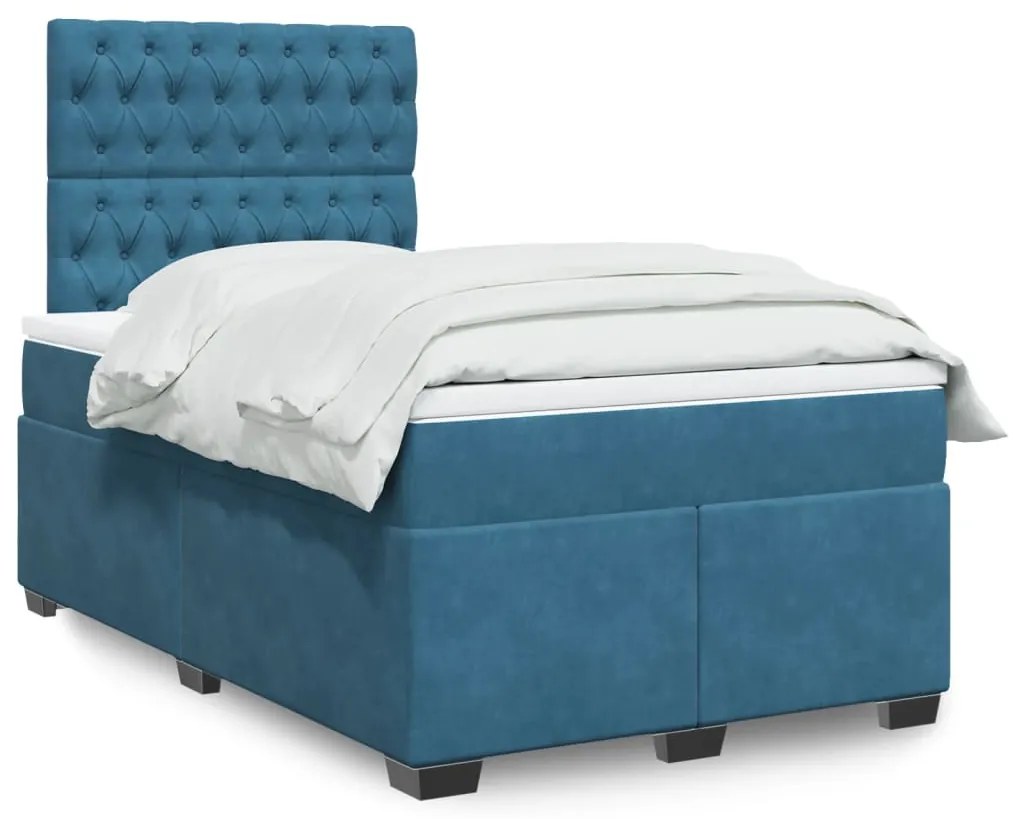 Cama boxspring com colchão 120x200 cm veludo azul