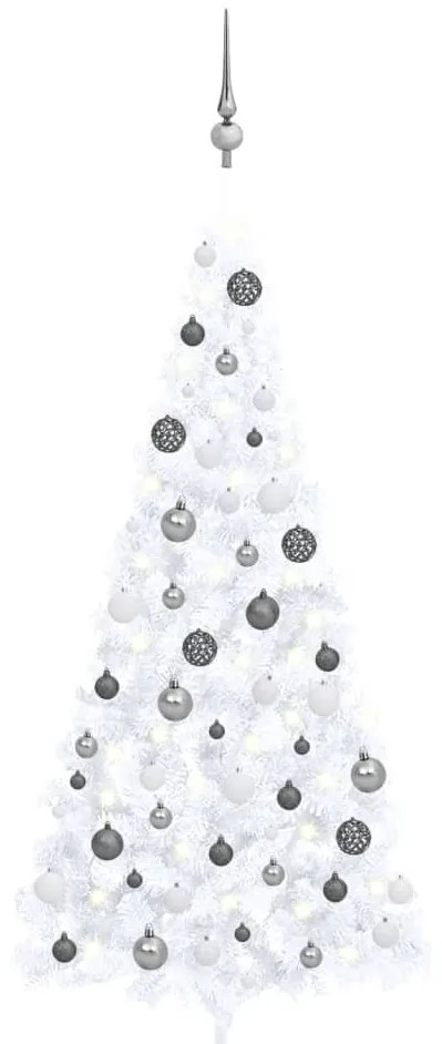 vidaXL Meia árvore Natal artificial pré-iluminada c/ bolas branco