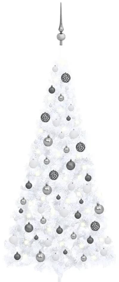 Meia árvore Natal artificial c/ luzes LED e bolas 240 cm branco
