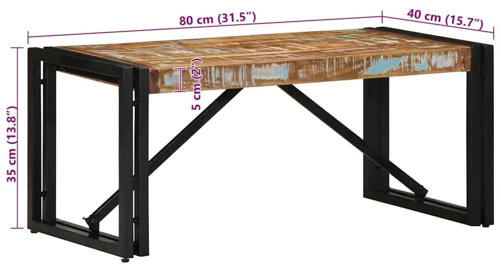 Mesa de centro multicor 80x40x35 cm madeira maciça recuperada