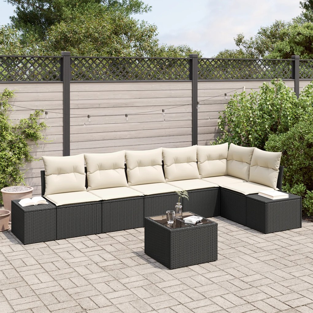 Conjunto de Sofá de Jardim 6 Peças com Almofadas Vime Poliéster Castan