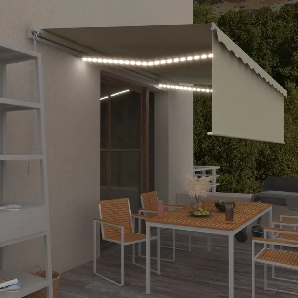 vidaXL Toldo retrátil manual com estore/LED 5x3 m cor creme