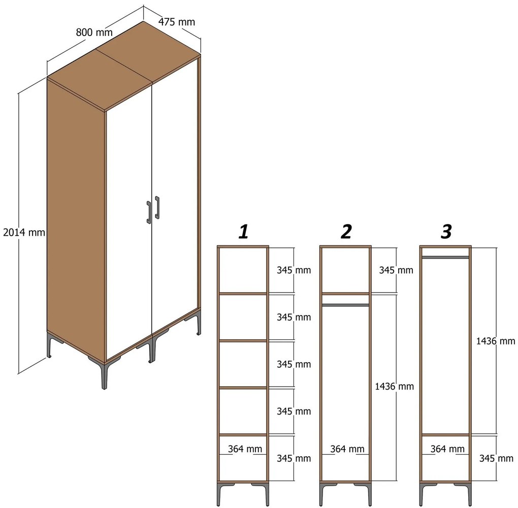 Roupeiro Kumsal PP – Nogueira – 80x201,4x47,5 cm