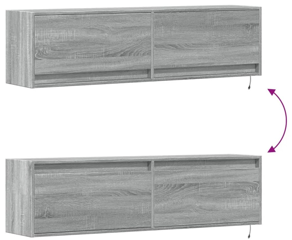 Móvel de parede p/ TV c/ luzes LED 140x31x38 cm cinzento sonoma
