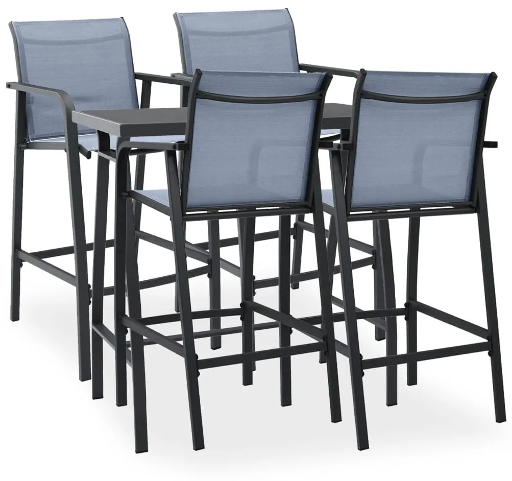 vidaXL 5 pcs conjunto de bar para jardim preto e cinzento