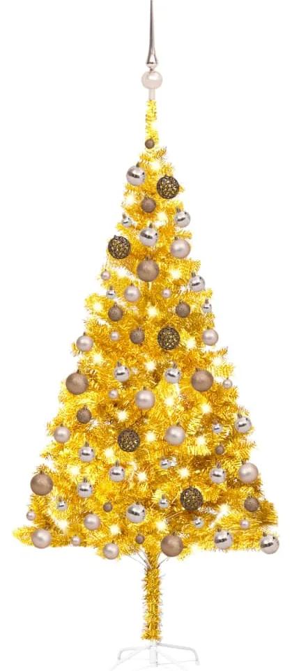 3077605 vidaXL Árvore Natal artificial pré-iluminada c/bolas 180cm PET dourado