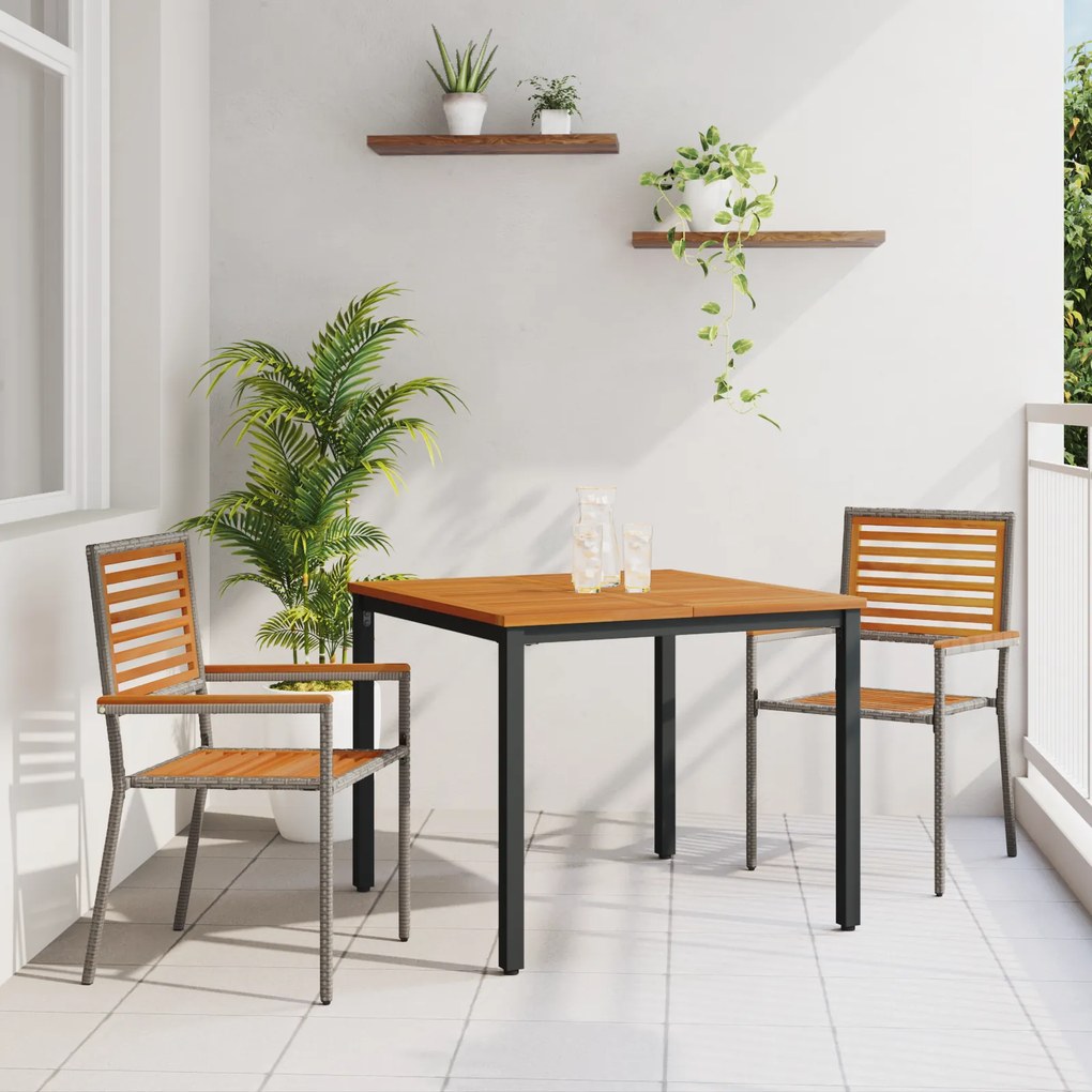 Conjunto de Jantar para Jardim vidaXL 3 Peças Cinza Rattan de Acácia