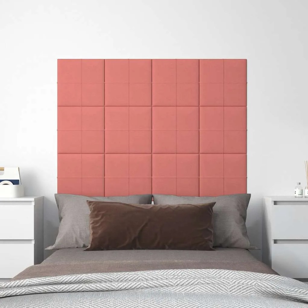 vidaXL Painel de parede 12 pcs 30x30 cm veludo 1,08 m² rosa