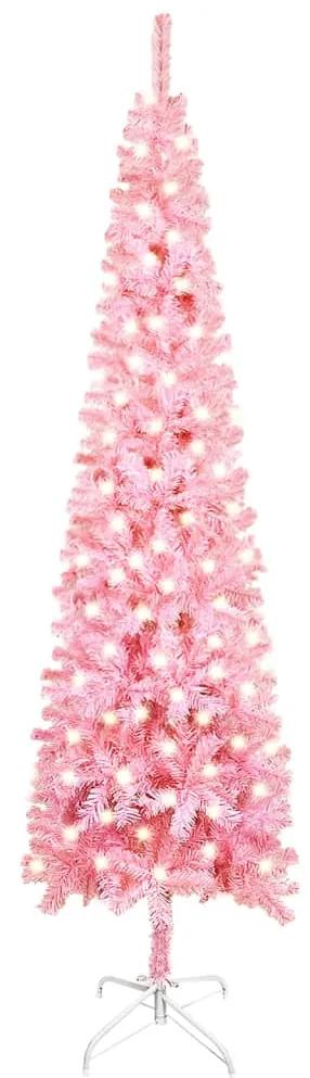 3077987 vidaXL Árvore de Natal fina com luzes LED 240 cm rosa