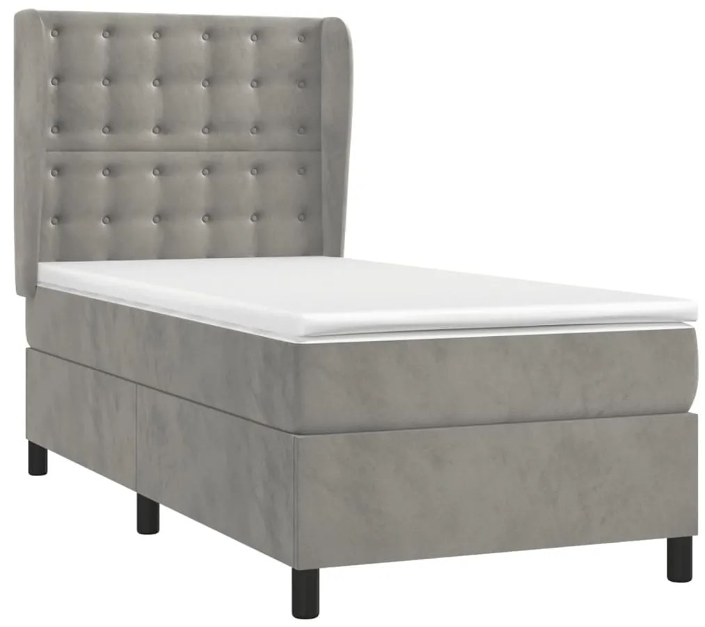 Cama com molas/colchão 90x200 cm veludo cinza-claro