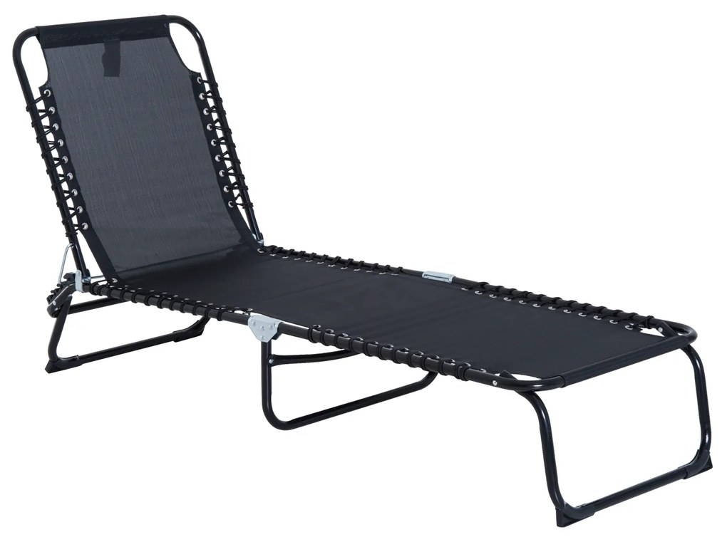 Espreguiçadeira Dobrável e Ajustável em 3 Posições Espreguiçadeira Reclinável de Jardim para Exterior Estrutura de Aço 197x58x76cm Preto