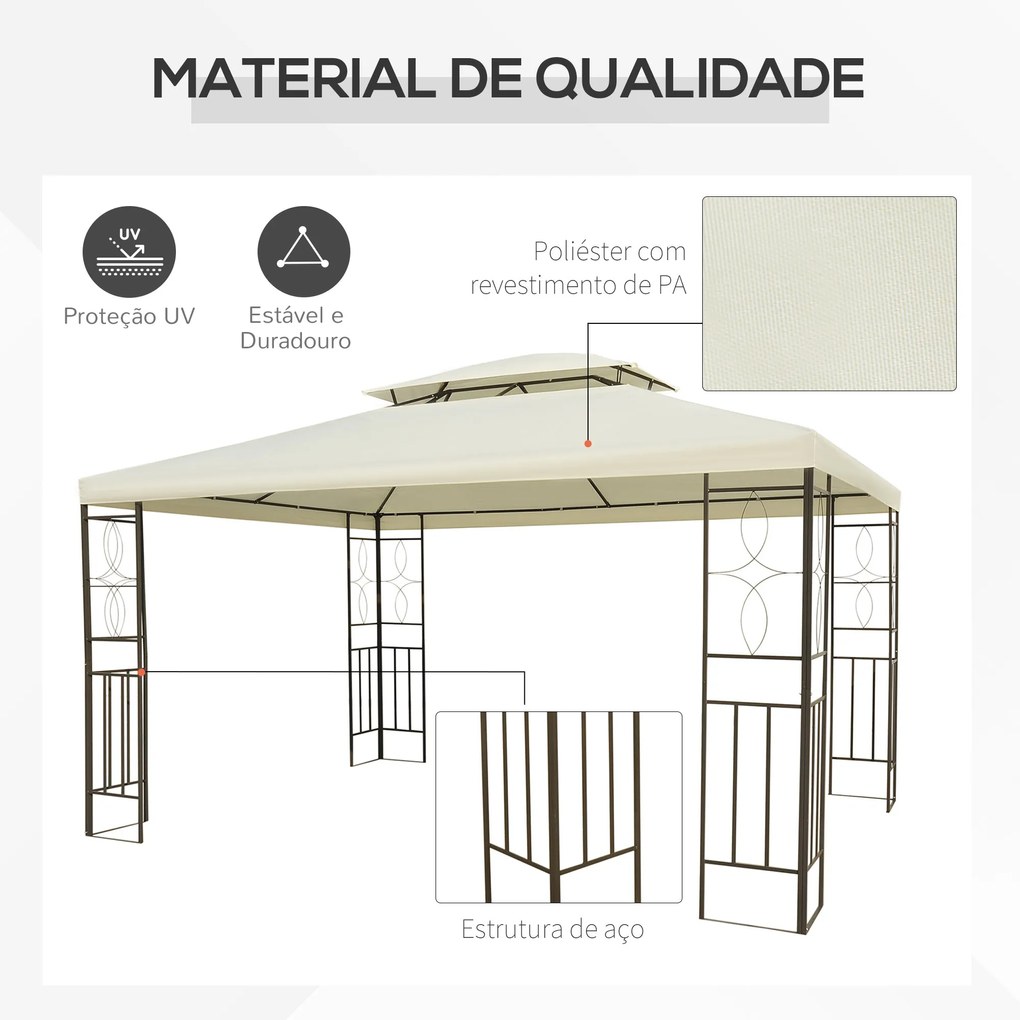 Pérgola de Jardim 295x392x270 cm Pérgola para Exterior com Duplo Teto