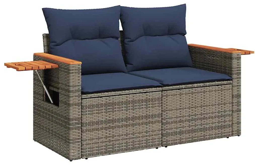 8 pcs conjunto sofás de jardim c/ almofadões vime PE cinzento