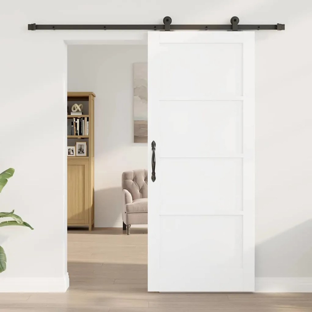 Porta Deslizante com Kit de Hardware Branca 83x202 cm Madeira Sólida d