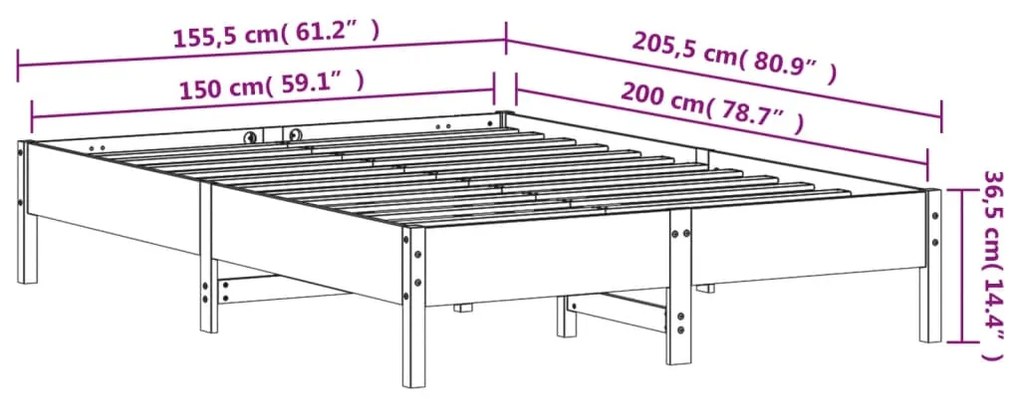 Estrutura de cama 150x200 cm madeira de pinho maciça