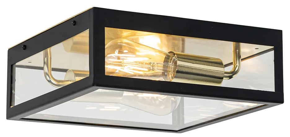 Candeeiro de teto industrial para exterior preto com 2 luzes douradas - Rotterdam Industrial