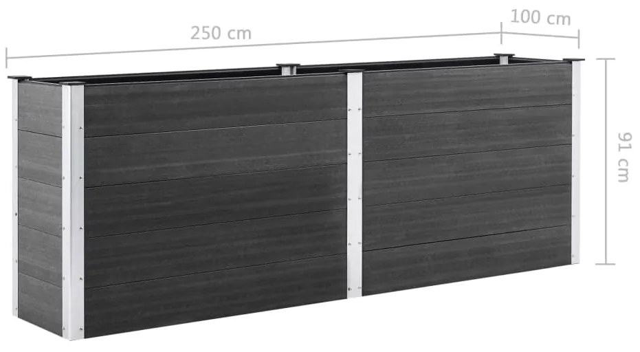 Canteiro elevado de jardim 250x100x91 cm WPC cinzento