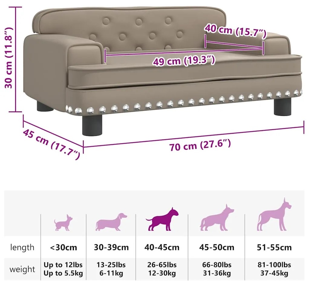 Cama para cães 70x45x30 cm couro artificial cappuccino