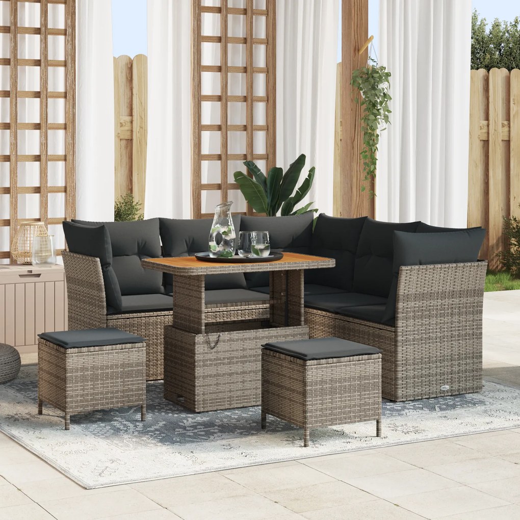 Conjunto de Sofá de Jardim vidaXL 8 Peças com Almofadas Cinza Rattan Poliéster Acaí