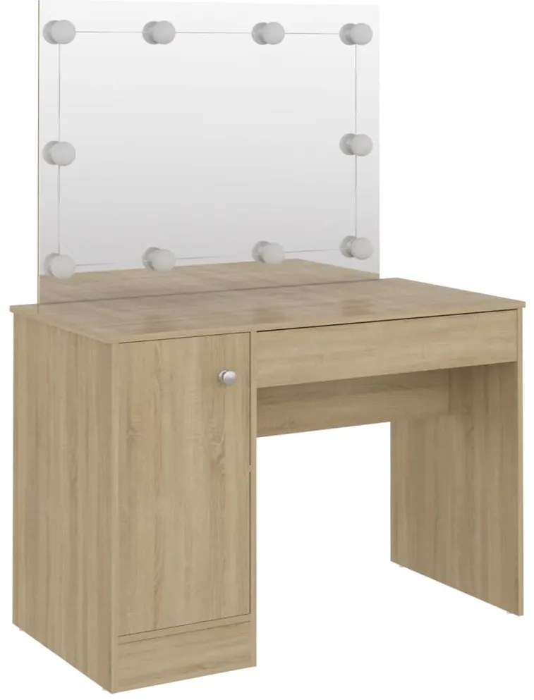Mesa de maquilhagem c/ luzes LED 110x55x145 cm MDF cor carvalho