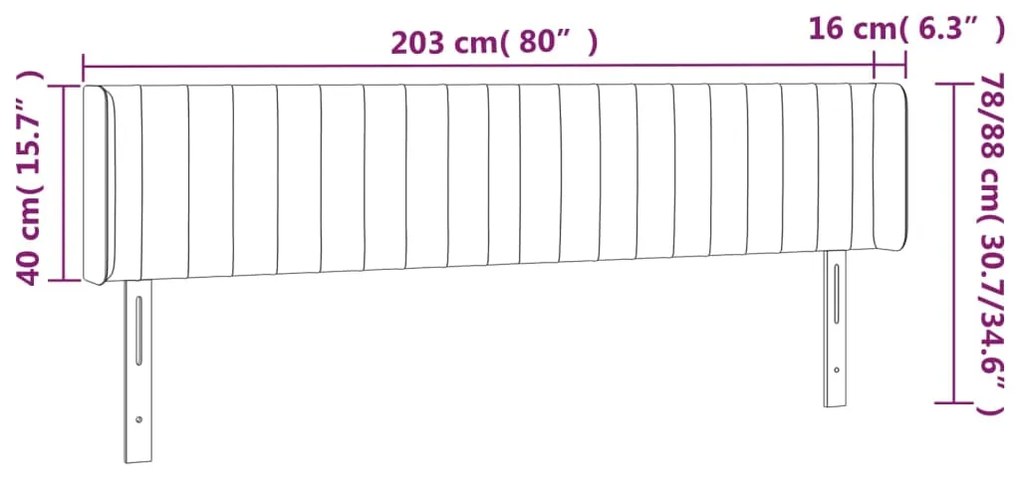 Cabeceira de cama c/ abas veludo 203x16x78/88cm cinzento-escuro