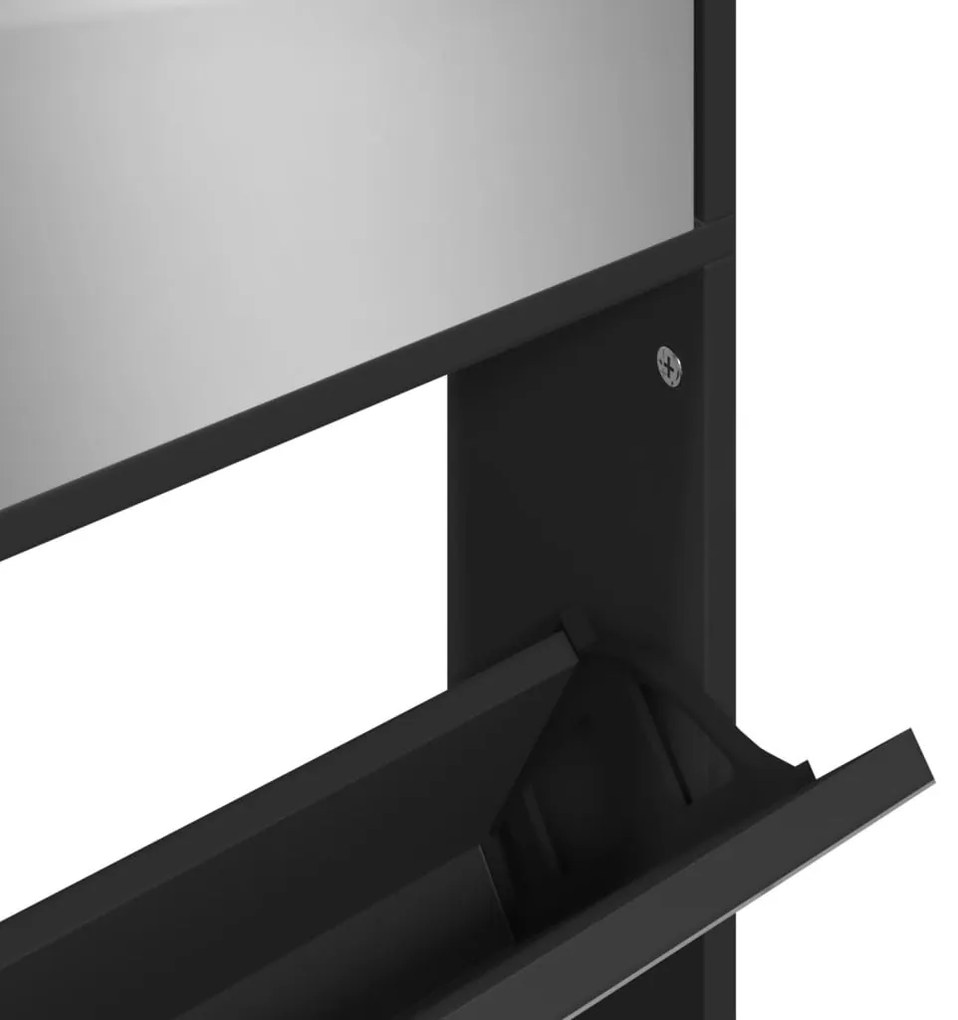 Sapateira com espelho 4 divisórias 63x17x134 cm preto