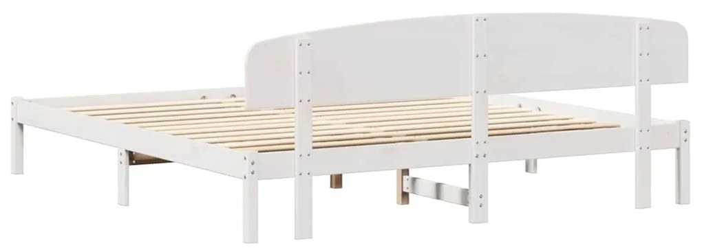 Estrado de Cama com Cabeceira Branca 180x200 cm Madeira Maciça de Pinh
