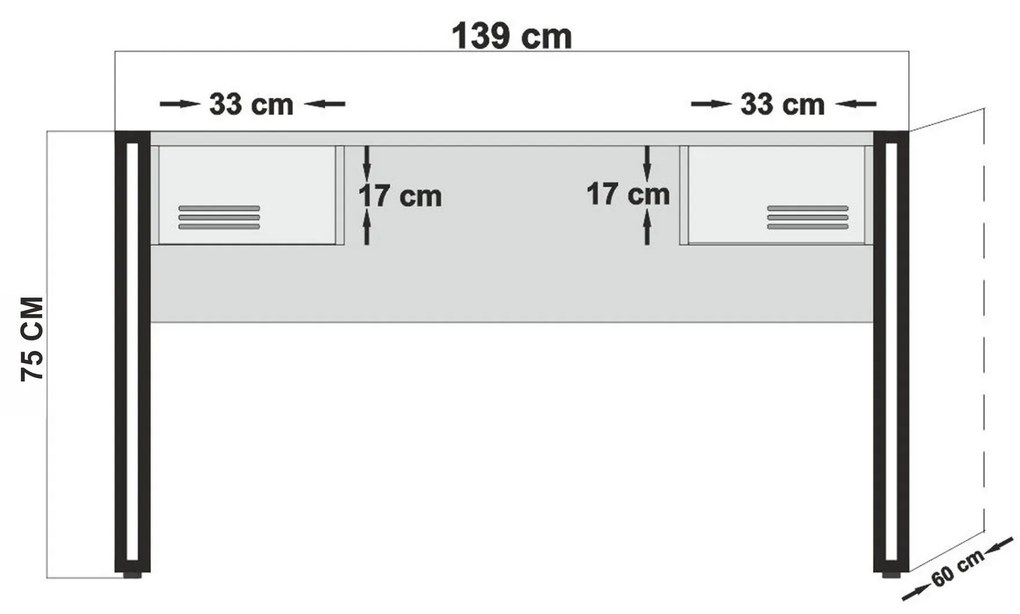 Secretária Cosmo – Pinho Atlântico Preto – 139x75x60 cm