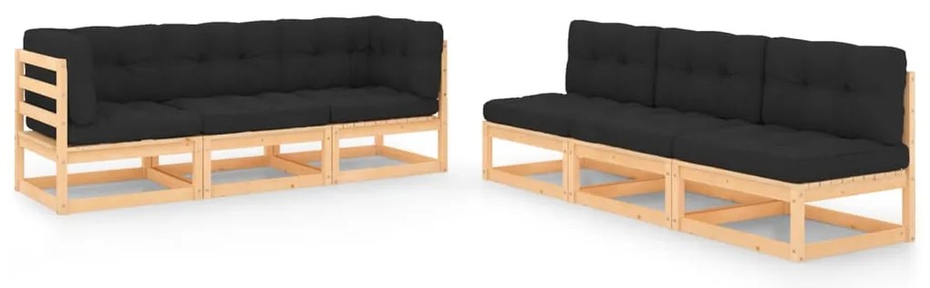 6 pcs conjunto lounge de jardim c/ almofadões pinho maciço