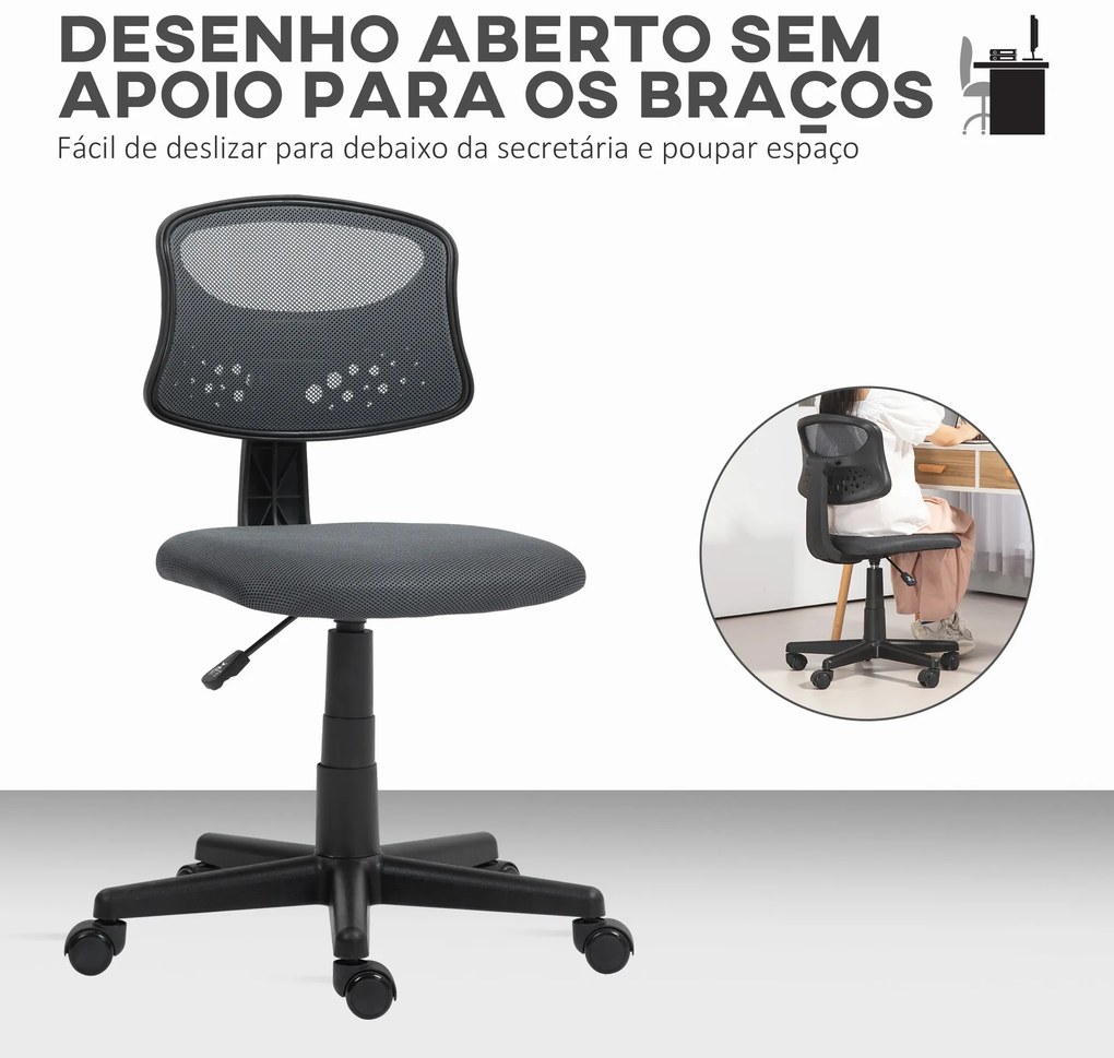 Cadeira de Escritório sem Apoio para os Braços com Encosto de Malha Respirável Altura Ajustável 43x48x78-88 cm Cinza