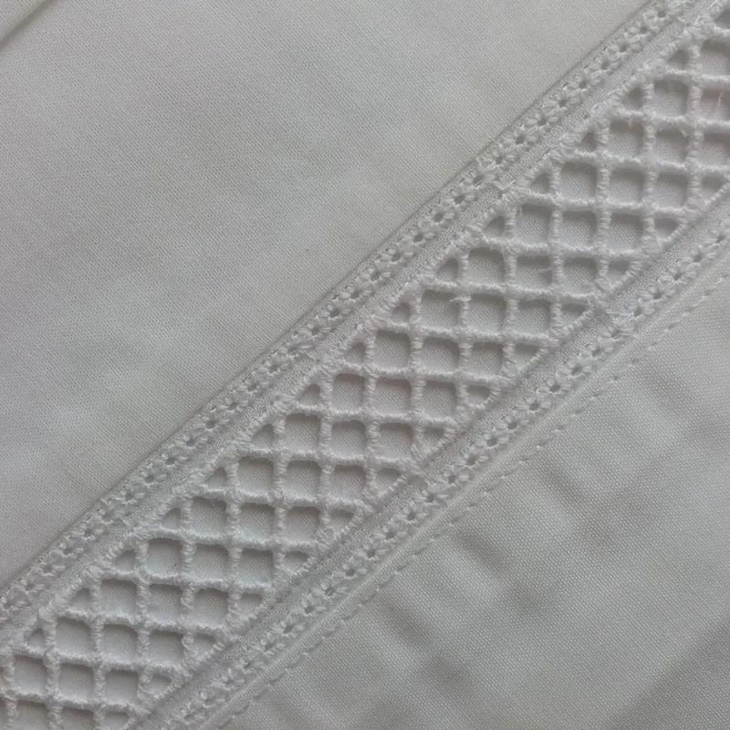 BRANCO - CAMA 200 - Jogo de lençóis 100% algodão percal branco com renda aplicada 280X300 cm