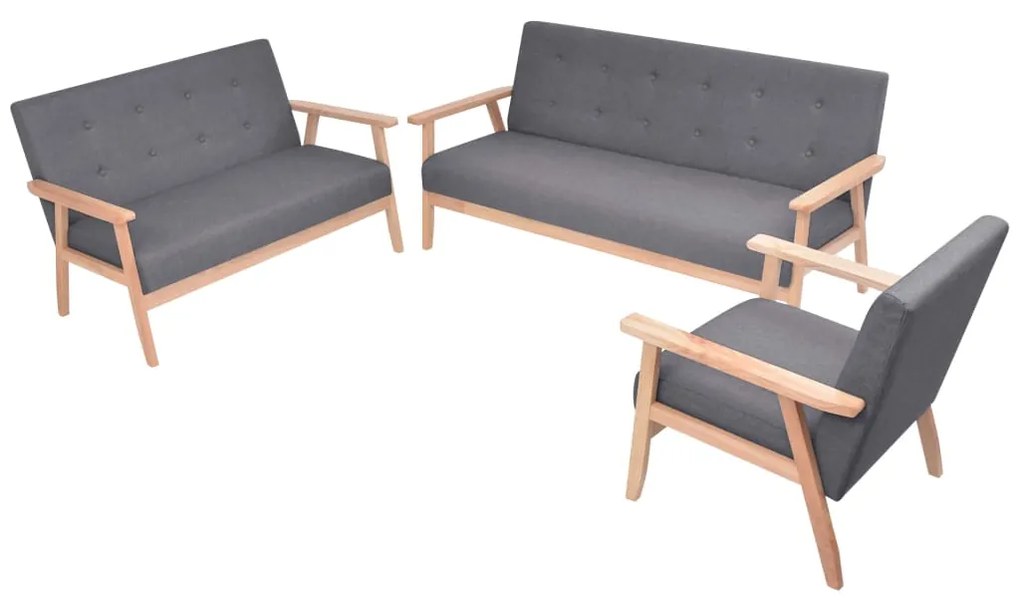 vidaXL Conjunto de sofás 3 pcs tecido cinzento escuro