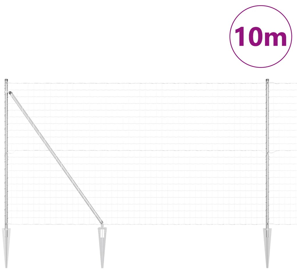 Cerca Euro com 7 Postes Pontudos 1.5x10 m de Aço Galvanizado