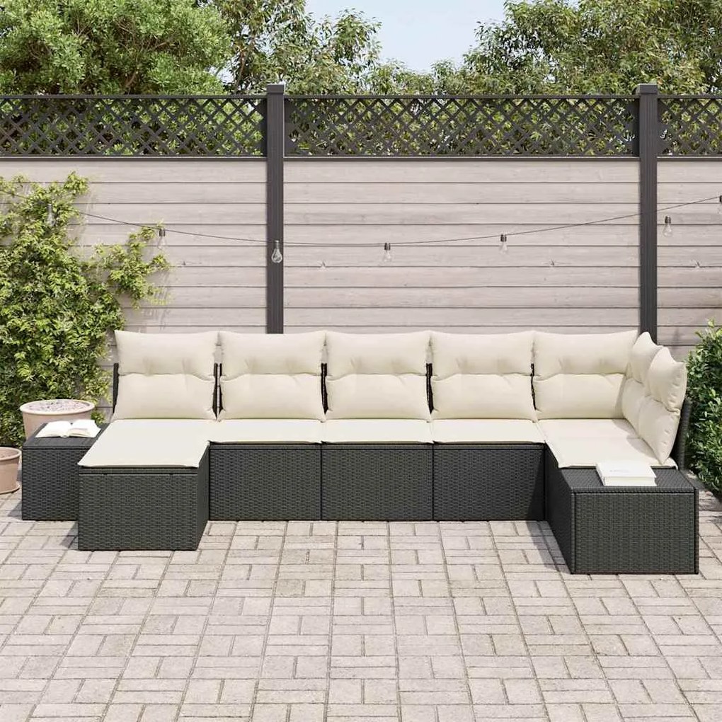 Conjunto de Sofá de Jardim 7 pcs Preto Rattan de PE