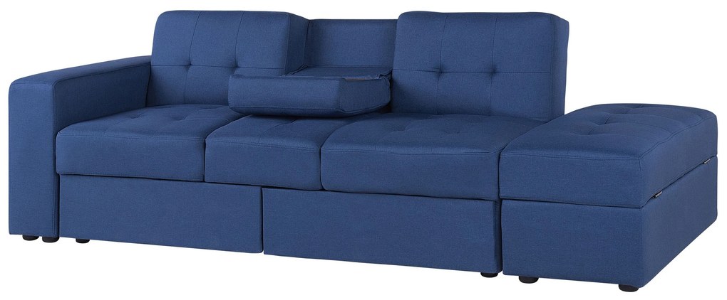 Sofá-cama de 3 lugares com repousa-pés em tecido azul marinho FALSTER Beliani
