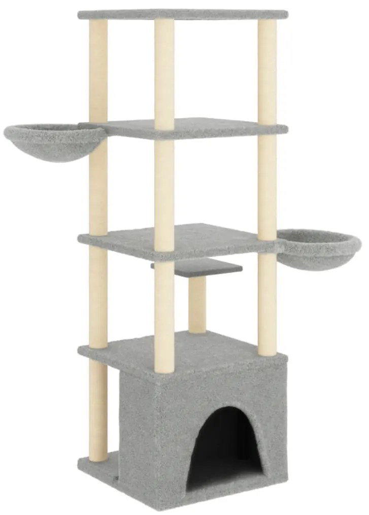 Árvore p/ gatos c/ postes arranhadores sisal 147 cm cinza-claro
