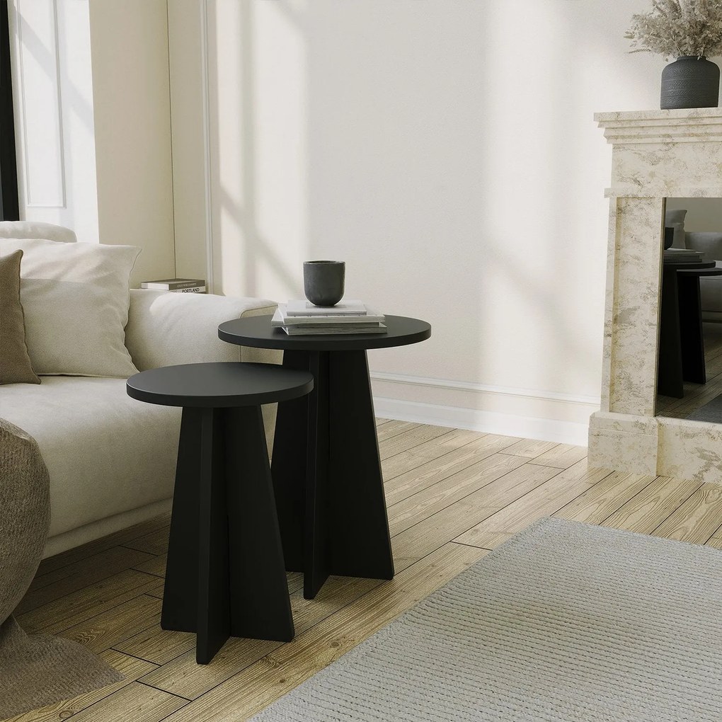Conjunto de Mesas de Café Mushroom – Preto – 40x50x40 cm / 30x45x30 cm