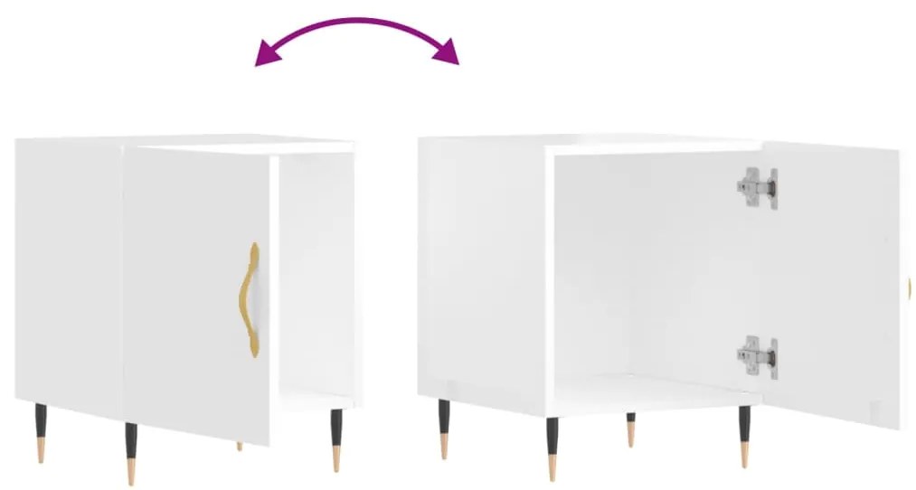 Mesa cabeceira 2pcs 40x40x50cm deriv. madeira branco brilhante